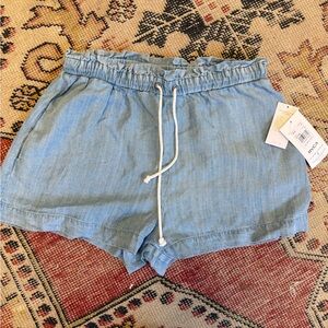 RVCA Women's Light Blue Elastic Waist Linen-Blend Shorts